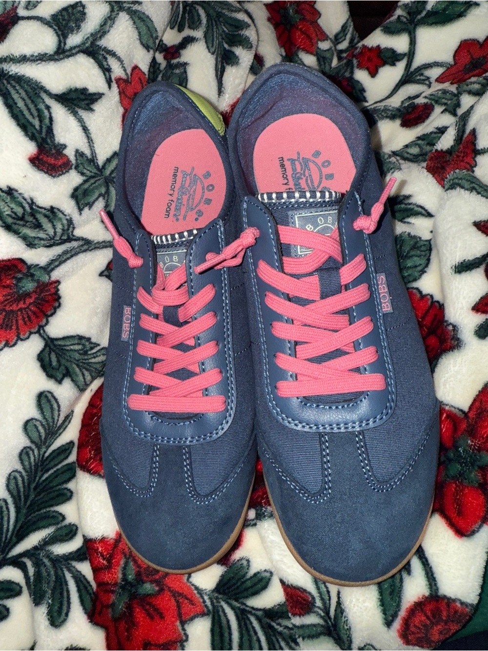 Skechers BOBS Navy Blue Sneakers with Pink Laces